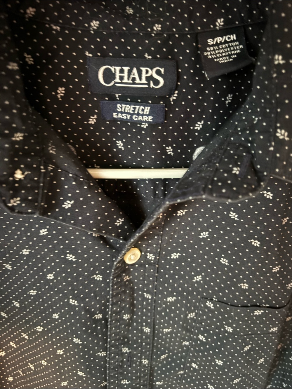 Chaps Men's Black Button-Down Shirt with White Micro Floral Print